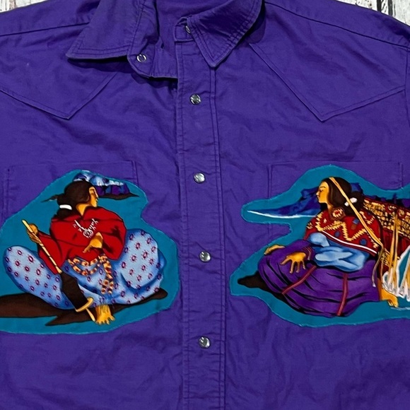 Vintage Purple Western Indian Tribal Aztec Rancher Cowboy Pearl Snap Shirt - Picture 5 of 5